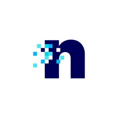 n letter lowercase pixel mark digital 8 bit logo vector icon illustration