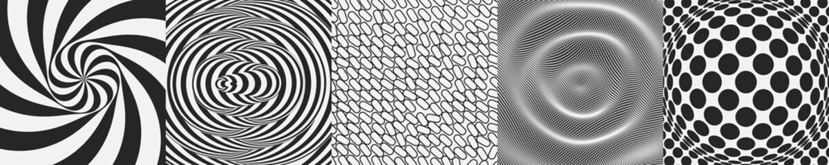 Wavy background with ripple effect. Black and white texture. Volumetric composition with optical illusion. Random ovals. 3d vector illustration for print, textile, fabric, wrapping or cover.