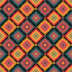 Fototapeta na wymiar ethnic repetitive background. color carpet. geometric ornament. vector seamless pattern. patchwork fabric swatch. wrapping paper. continuous print. design element for home decor, apparel, textile