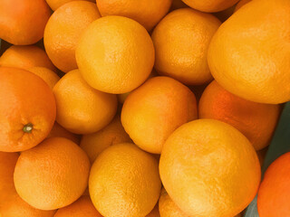 Healthy food, oranges in market,background