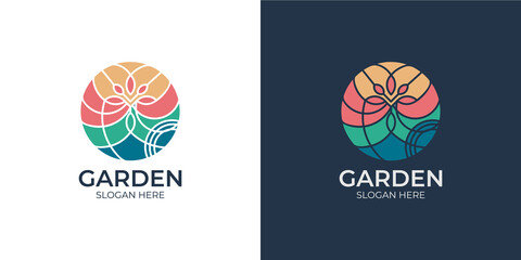 colorful elegant garden logo set