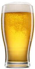 Glass of beer with white foam and gas bubbles isolated on white background. File contains clipping path.