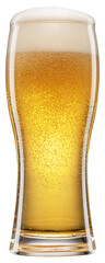 Cold glass of beer with white foam and gas bubbles inside. File contains clipping path.