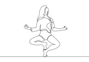 Woman Yoga Pose Minimalist One Line Drawing. Female Gymnastic Contour Illustration. Yoga Modern Minimalist Drawing. Woman Sport One Line Illustration. Vector EPS 10