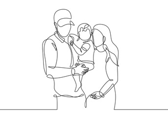 Pregnant Woman and Man Line Art Abstract Silhouette. Pregnancy Continuous Line Drawing. Modern Illustration for Clothes, Logo Design, Print, Emblem Design. Isolated Vector Illustration.