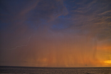 Lightning storm at sunset in Carpinteria