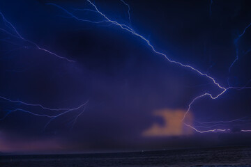 Lightning storm at sunset in Carpinteria