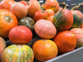 Orange pumpkins at farmer market.