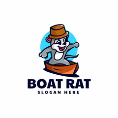 Vector Logo Illustration Boat Rat Mascot Cartoon Style.