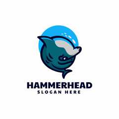 Vector Logo Illustration Hammerhead Simple Mascot Style. - obrazy, fototapety, plakaty
