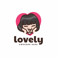 Vector Logo Illustration Lovely Girl Mascot Cartoon Style.