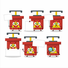 Fototapeta premium Dynamite Blasting Machine cartoon character bring information board