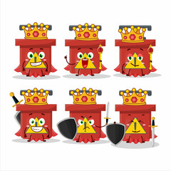 A Charismatic King dynamite blasting machine cartoon character wearing a gold crown