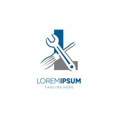 Letter L Screwdriver and Wrench Logo Design Vector Icon Graphic Emblem Illustration Background Template
