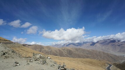 Beautiful Blue Sky Mountain Rock Landscape in Tibet