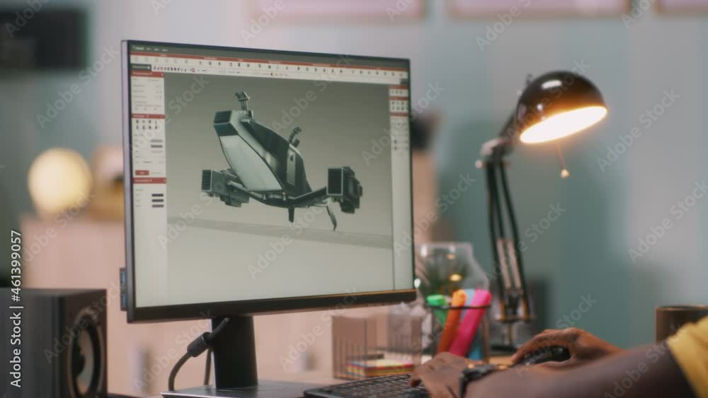 Poster black man browsing 3d model on computer