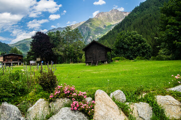 Green landscape of Montroc in Chamonix in Haute Savoie in France