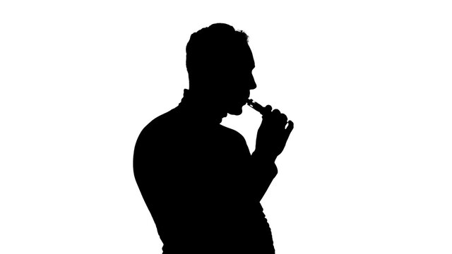 Image of man's silhouette with vape on isolated background