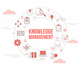 knowledge management concept with icon set template banner and circle round shape