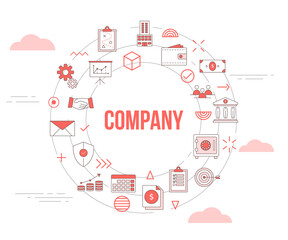 company business concept with icon set template banner and circle round shape