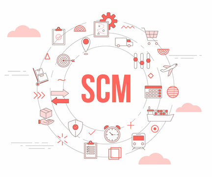 scm supply chain management concept with icon set template banner and circle round shape