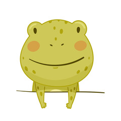 Cute green funny frog amphibian animal character cartoon vector illustration