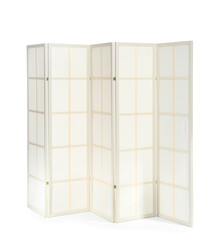 Beige folding screen on white background