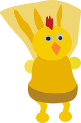 bird chicken rooster yellow,with a large tail,vector drawing,isolate on a white background
