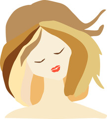 the face of a girl with loose hair, vector drawing,isolate on a white background