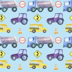 Naklejka premium watercolor seamless pattern of cars