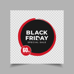 Sale Banner with Black Friday concept for Social Media Promotion, Brushes Circle Shape with discount tag and place for photo template
