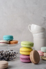 Stack of macarons, macaroons French cookie