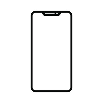 Phone icon. Linear smartphone icon on white background. Vector illustration. Black mobile phone icon