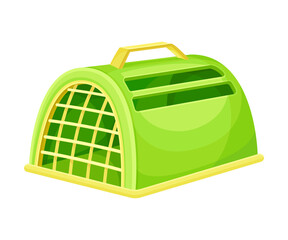 Green plastic portable cage for pet animals. Carrier for pet animals vector illustration