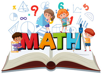 Children learning math with tools on book isolated - obrazy, fototapety, plakaty