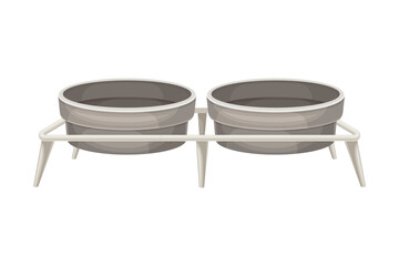 Double raised stainless food bowls. Pet animals supplies vector illustration