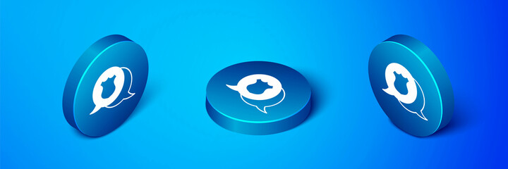 Isometric Police badge icon isolated on blue background. Sheriff badge sign. Blue circle button. Vector