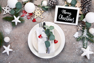 Christmas white and green table decoration.