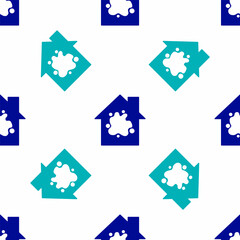 Blue Painting the house icon isolated seamless pattern on white background. Vector