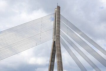 Fototapeta premium Close details of old large suspension bridge.