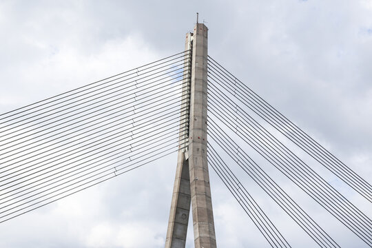 Close details of old large suspension bridge. © Artūrs Stiebriņš