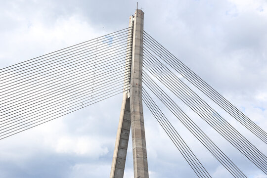 Close details of old large suspension bridge. © Artūrs Stiebriņš