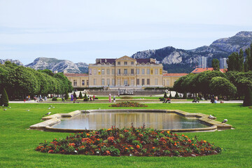 Les jardins du Parc Borély avec son château, à Marseille, France