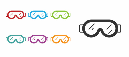 Black Safety goggle glasses icon isolated on white background. Set icons colorful. Vector