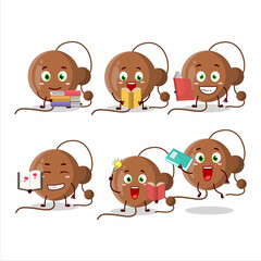 A picture of firecracker ball cartoon character concept reading an amusing book