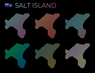 Salt Island dotted map set. Map of Salt Island in dotted style. Borders of the island filled with beautiful smooth gradient circles. Superb vector illustration.
