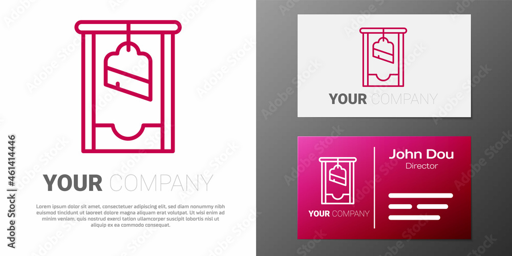 Poster logotype line guillotine medieval execution icon isolated on white background. logo design template 