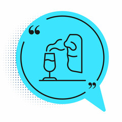 Black line Sommelier icon isolated on white background. Wine tasting, degustation. Smells of wine. Blue speech bubble symbol. Vector