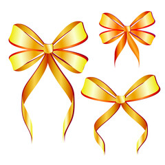 Set of decorative golden bows isolated on white background. Vector illustration