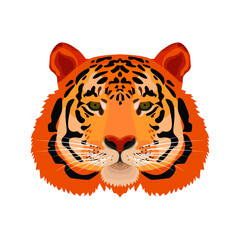 Symbol of the New Year 2022. Tiger animal face. Vector cute bengal, siberian tiger head portrait. Realistic furry striped tiger beast. Predator eyes safari wild cat. 